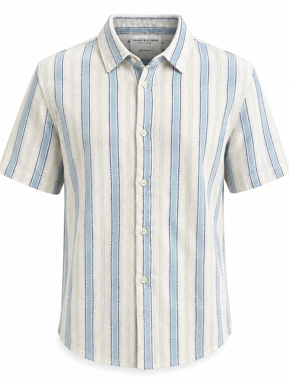 NWT Denim & Flower Ricky Singh Striped Shirt Blue Cream Large